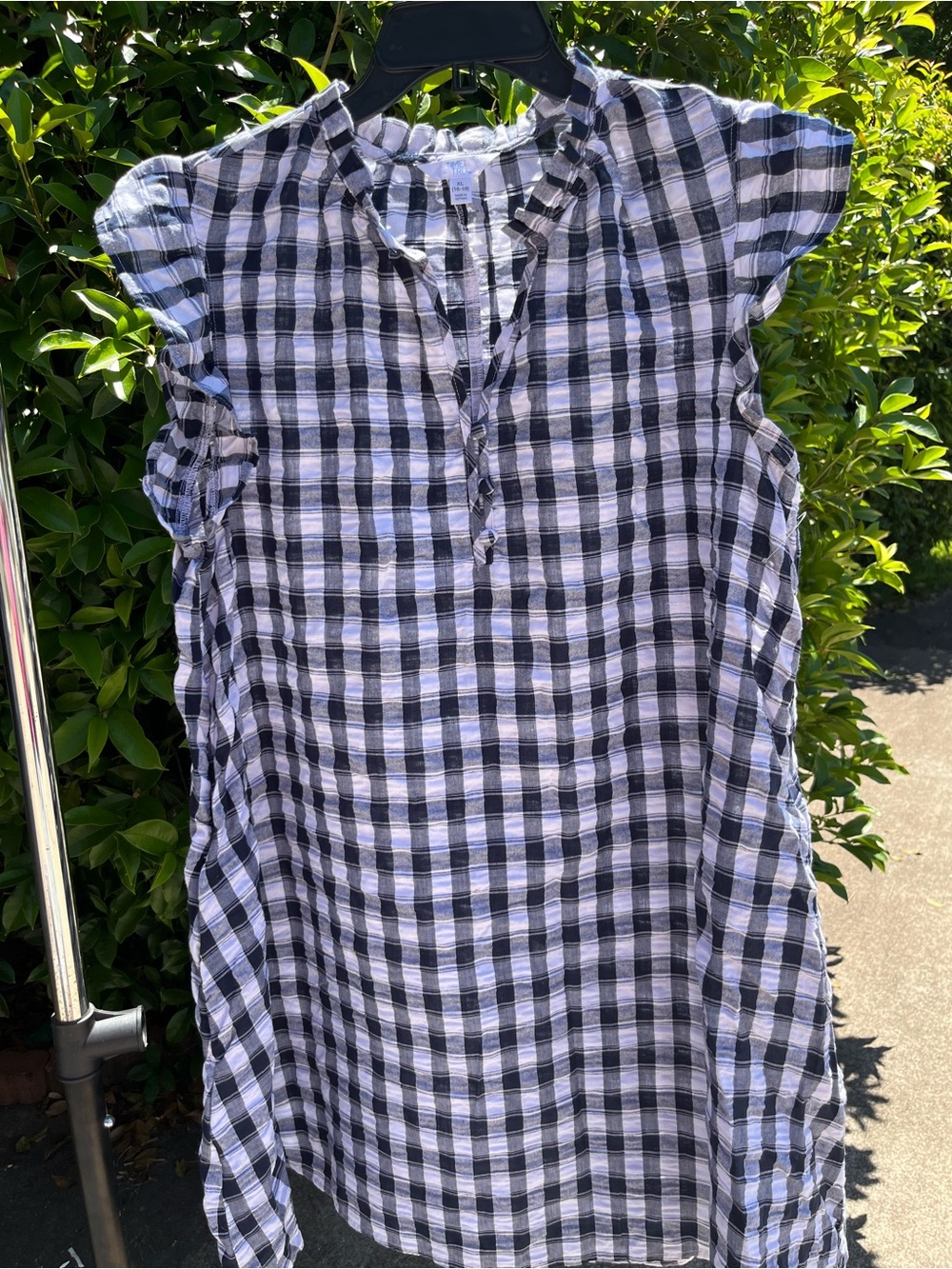 Time and Tru Navy and White Gingham Ruffle Neck dress